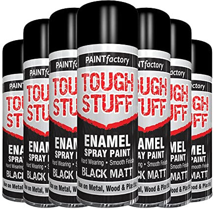 Classic Signature - 6 x Enamel Black Matt Spray Paint 400ml Tough Stuff Hard Wearing Smooth Aerosol for Metal Wood and Plastic
