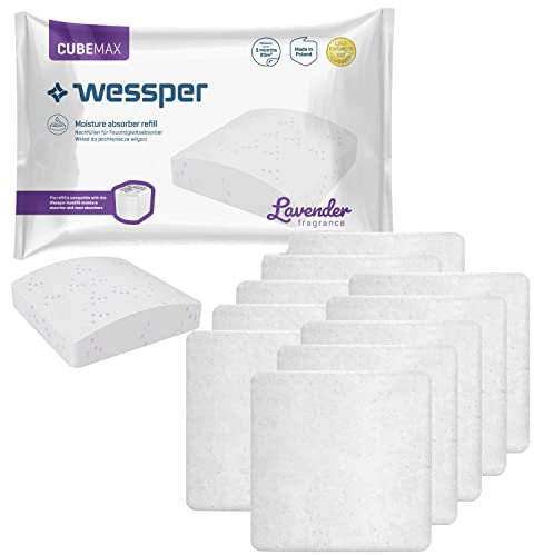 Wessper 10x Lavendel Nachfüllen 265g, Nachfüllpack, Luftentfeuchter, Nachfüll-Beute | Raum-Entfeuchter, Verhindert Schimmel, Unangenehme Gerüche, Schützt Wände