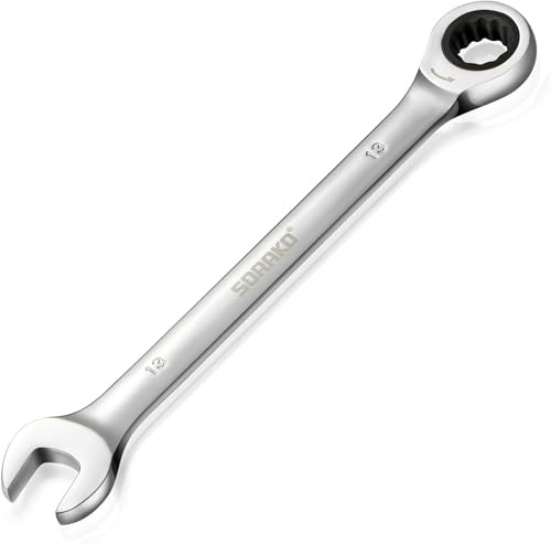 SORAKO 13mm Ratcheting Combination Wrench, Chrome Vanadium Steel Gear Wrench, Industrial Grade Cr-V Steel Gear Spanner, Household Garage Tools(13mm/Metric)