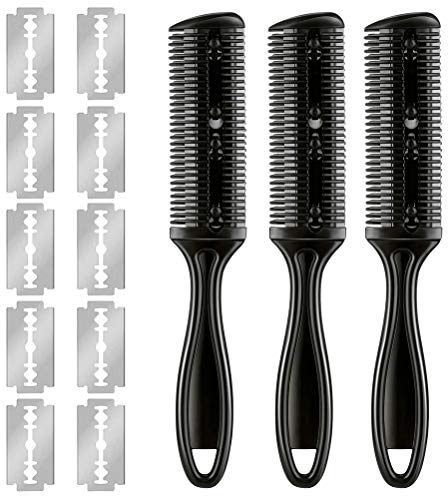 3-teiliger Haarverdünnungskamm, Doppelseitiger Haarschneidekamm, Haarrasierkämme mit 10 Klingen, Haarstyling-Rasierkämme Zum Schneiden Dünner und Dicker Haare (Schwarz)