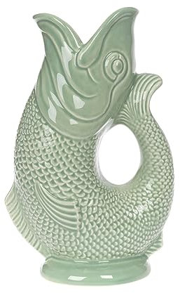 Carafe glouglou emblématique Gurgly, verte sauge, Petit format 23cm, 750ml - Pichet à eau en forme de poisson, vase décoratif, ornement, carafe