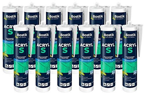 Bostik Lot de 12 Mastic Acrylique Professionnel - Acryl S Blanc - haute qualité 310 ML