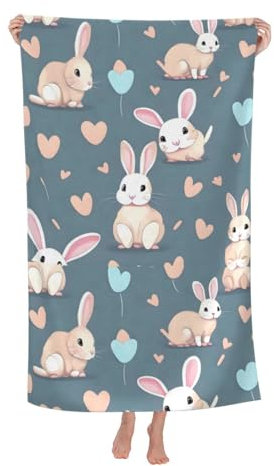 EkcoS Cartoon Cute Bunny Mikrofaser saugfähiges Badetuch, weich und saugfähig, Handtücher für Badezimmer, Fitnessstudio, Hotel und Spa (81,3 x 132,1 cm)