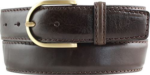 BELTINGER Damen-Gürtel aus Vollrindleder mit Naht 4 cm | Jeans-Gürtel für Damen 40mm | Bombierter Ledergürtel mit goldener Gürtelschnalle | Braun 90cm