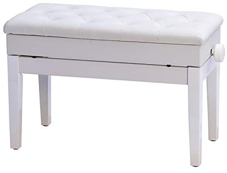 RWRAPS Klavierhocker, höhenverstellbare hölzerne Klavierbank, weicher Leder-Duett-Keyboard-Hocker, mit stabilem Massivholzrahmen und Ablagefach, praktisch (weiß)