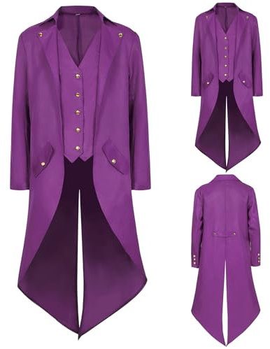 NFAOEGJ Costume médiéval steampunk victorien pour homme - Veste médiévale gothique vintage pour homme - Costume d'Halloween (Violet, 3XL)