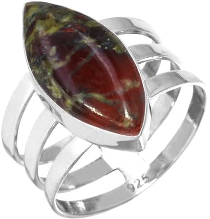 Jeweloporium Multicolor Dragon Blood Jasper Silberring Größe 61 (19,4), 925 Sterling Silber Ring für Damen, Natürlicher Marquise Stein Boho Schmuck