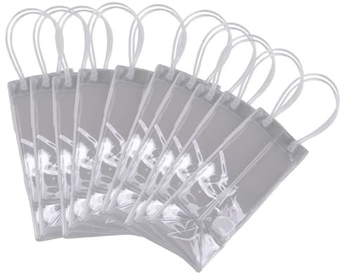 CENMEN Lot de 10 en PVC transparent pour bouteille de vin, bouteille de vin, sac à glace avec poignée