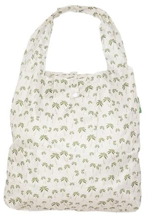 ECO CHIC Lightweight Foldable Reusable Shopping Bag Water Resistant Tote Bag (Palm Tree Beige)