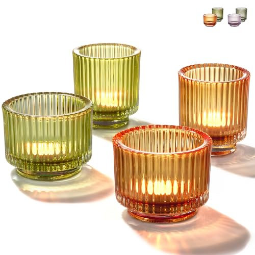 Praknu Photophore Bougeoir Verre Coloré - 4 Porte Bougie Decorative à Chauffe-Plat - Décoration de Maison, Salon de Mariage, Fête et Décoration de Table
