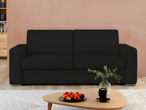 Vente-unique-Schlafsofa mit Matratze 3-Sitzer - 100% Büffelleder - schwarz - Matratze 22 cm - DELECTEA II