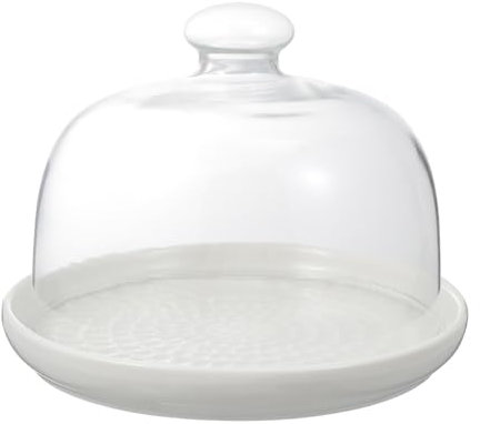 Kichvoe 1set Ceramic Cake Stand with Transparent Glass Lid Dessert Tray for Food Display for Cakes Pastries Snacks Stylish Kitchen