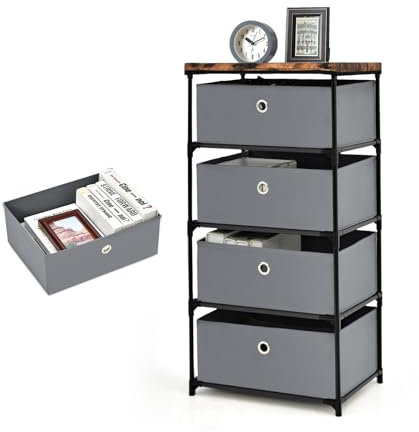 KOMFOTTEU Kommode mit 4 herausnehmbaren & faltbaren Schubladen, Schubladenschrank aus Stoff, Stoffkommode Aufbewahrungsschrank für Wohnzimmer, Büro, Studie (Grau)
