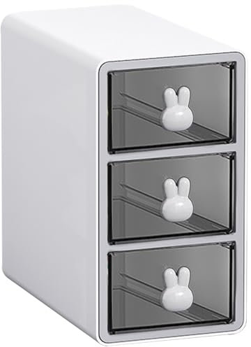 Toguma Stapelbare Desktop-Aufbewahrungsbox mit 3 Schubladen, transparente mehrschichtige Kosmetik-Aufbewahrungsbox für den Schreibtisch, geeignet für Bürokosmetik (weiß)
