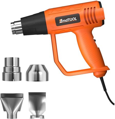 Heißluftfön 2000W Heißluftpistole 2 Temperaturstufen 300°C & 600°C, Luftmenge 300L/min & 500L/min, 4 Düsen für Autoaufkleber, Biegen und Schrumpfen von Kunststoffen, Entfernen von Farben, Orange