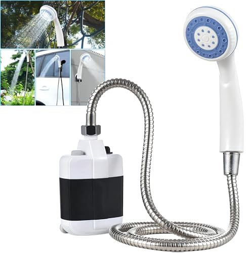 Hoquare Camping Shower, Portable Outdoor Camping Shower, USB Rechargeable Electric Shower Pump with Shower Head Hose for Travel, Hiking, Camping