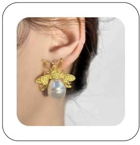 Dervivea Boho Perle Biene Ohrstecker Ohrringe Niedlich Honigbiene Ohrringe Hummel Baumeln Ohrringe Insekt Biene Gold Ohrringe Große Barock Perle Ohrringe Schmuck Für Frauen Und Mädchen