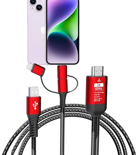AMANKA Adattatore HDMI per TV Telefono a TV Adattatore AV digitale 1080P Adattatore AV 3 in 1 Cavo di sincronizzazione dello schermo compatibile per illuminazione USB C Micro USB a HDTV Monitor del