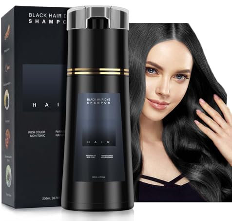 Nova Haarfärbeshampoo, 200ML Mildes Natürliches Instant Hair Color für Männer und Frauen (Schwarz)