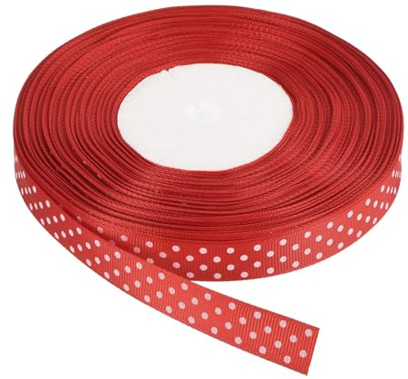 QUARKZMAN 50 Yards Grosgrain Bänder Leuchtendes Rot mit weißen Punkten | 5/8 Zoll, Band Schleifen Dekoration, für Basteln Geschenkverpackung Hochzeit DIY Handgefertigt