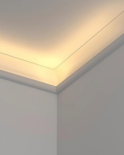 Corniche Plafond à Éclairage LED Indirect de 8 M - Profilé en Aluminium pour Plinthes Lumineuses avec Connecteurs d'angle pour La Maison