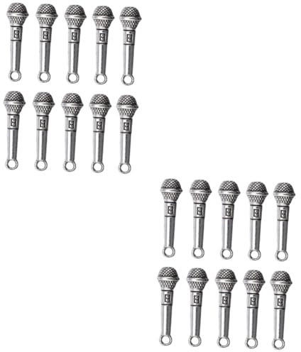 MUSISALY 20 Pièces Microphone De Simulation Faux Micro Miniature Meubles De Mini Poupée Jouet Rétro Amplifiant pour Chanter des Choses Miniatures Microphone pour Enfants Alliage Silver