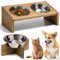 KIRIGEN Wooden Elevated Pet Feeder Tilted Bowls Cat Food Bowl Kitty Dish 15° Angle with a Water Bowl Rack, Feeding Set for Cats and Small Dogs, 3 Stainless Steel Bowls (MWJ-DBR)