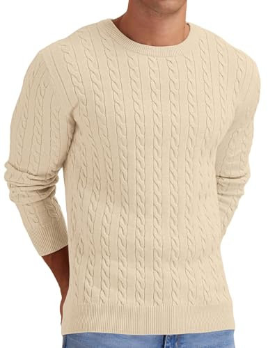 Sailwind Men's Cable Knit Jumpers Crewneck Jumper for Men Classic Pullover Sweater Soft Casual Knitwear with Ribbing Edge (Beige, L)
