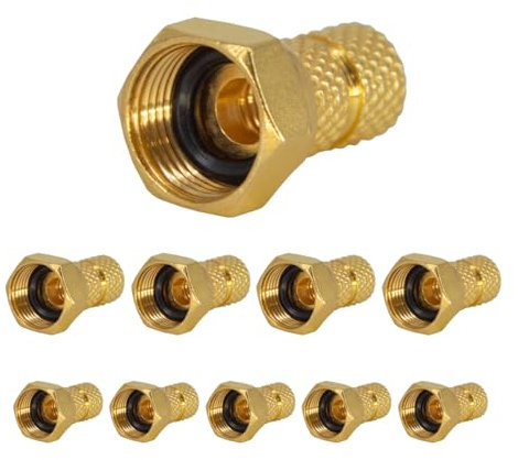 Premium X 10x F-Stecker 4mm schraubbar 4,0 mm Aufdrehstecker Gold mit Dichtring