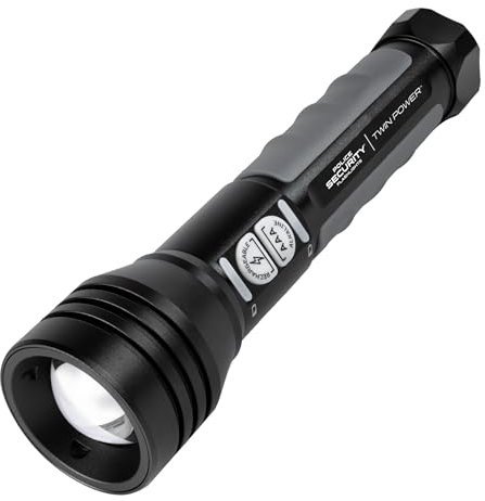 Police Security - Twin Power 600 Lumen LED Flashlight - Choose Your Power - Rechargeable w/Backup Backup, Water-Resistant, USB-C, Twist Focus, Impact Resistant – Camping, Hiking & Emergency Use