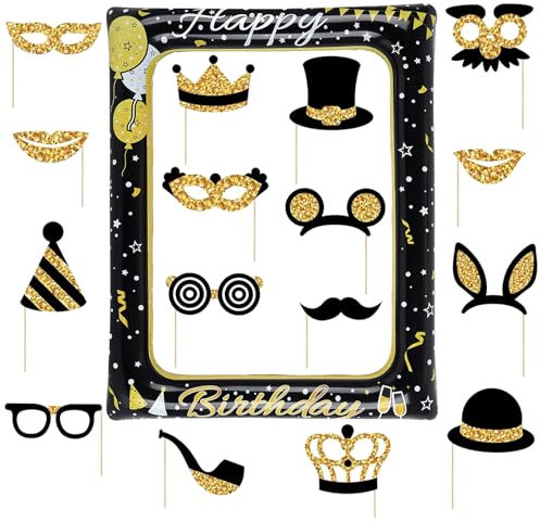 SenaiMy Fotobox Accessoires Aufblasbarer Fotorahmen Foto Accessoires Schwarz Gold Aufblasbar Partyzubehör für Geburtstag Hochzeit Party