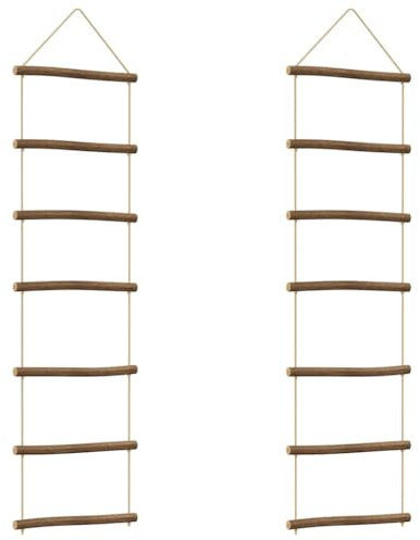 vidaXL - Ladder-Shaped Wooden Wall Decorations 30x100 cm - Rustic Natural Branch Indoor Hangings with Hemp Ropes