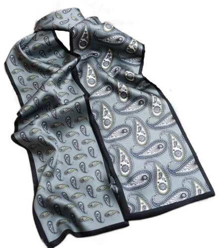 GIMIRO Satin Seidenschal Doppelschichten 150 x 16cm Krawatte Blumen Taillengürtel für Blazer, Mantel, Kleid (Gray PSL)