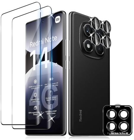 Liilaa Verre Trempé pour Samsung Xiaomi Redmi Note 14 Pro 4G, 2 Pièces Film Protection écran et 1 Lot Caméra Arrière Protecteur Individuel, Dureté 9H Glass, HD Transparent, Anti-Rayures