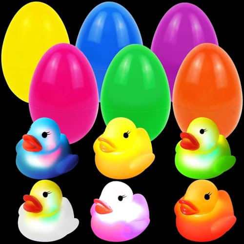 TaimeiMao 6 Stück Vorgefüllte Ostereier,Beleuchtetes Badespielzeug,Ostereier gefüllt mit Gummienten,Leuchtenden schwimmenden Badespielzeugen,Prefilled Easter EggsOsterkörbchenfüller
