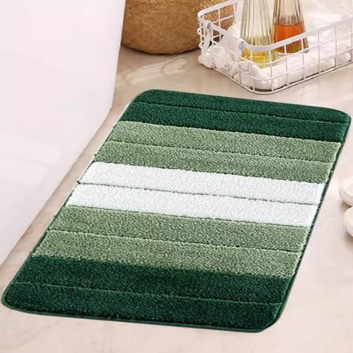 ZIYA HOMES Green Bath Mat 50x60cm - Non-Slip Washable Bathroom Mat, Extra Soft and Absorbent Bath Mats for Bathroom Floor, Tub, Shower, Fluffy Shaggy Bath Mat for Bathroom Doormat