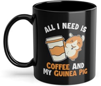 Coffee and my Guinea Pig Langhaar Kurzhaar Züchter Kaffeetasse | Hausmeerschweinchen Guinea Pig Meerschweinchen Tasse Schwarz (05183W)