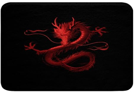 Loussiesd Dragon Monster Badematte 50x80cm Rot Dragon Badezimmerteppich für Kinder Mädchen Jungs Klassisches Monster Badteppiche Schwarz Rot Cool Badvorleger