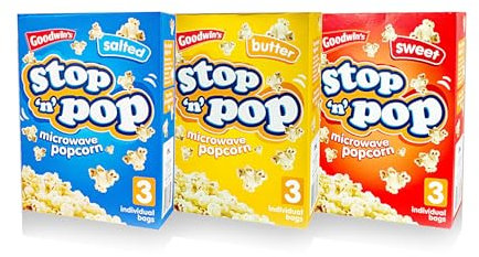 9pk x 85g Goodwin's Stop 'n' Pop Microwave Popcorn, Sweet, Salted and Butter Flavoured Pop Corn Kernels – Bundled by Smart Cutie