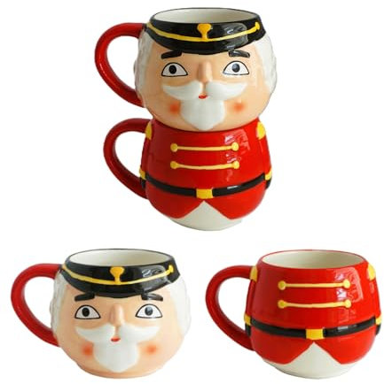 Set di 2 tazze in ceramica con motivo soldato schiaccianoci, tazze da caffè e tè in ceramica con stile militare rosso, set di 2 tazze stravaganti con soldato - One Face, One Body