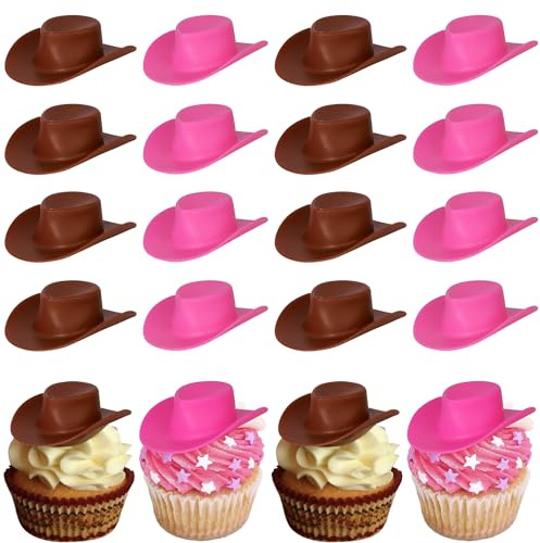 20 Stück Kunststoff Mini Cowboy Hut Tortendeko Western Cowgirl Hut Puppe Hüte Kuchen Deko Cowboy Puppenhaus Cupcake Toppers für Geburtstag Party Kuchen Dekoration Buntes