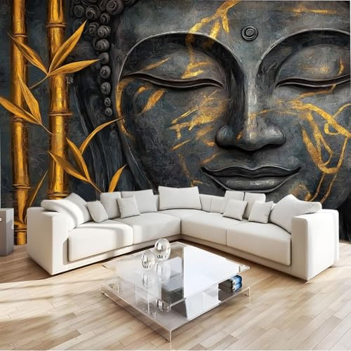 Générique Gris Foncé Papier Peint Panoramique 3D Intissé, Statue En Bambou Texturée Vintage 400 x 280 cm Murales Papier Peint pour Salon Chambre à Coucher D'Enfant Maison Décoration Murale