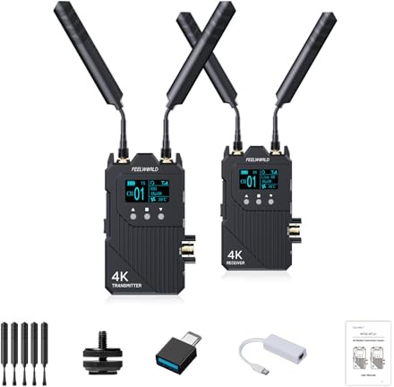FEELWORLD WT1S 4K Sistema di Trasmissione Video Wireless,portata di 300 metri, SDI/HDMI, latenza ultra-bassa (0,08 s), intercom full-duplex, supporto per lo streaming live con OBS/VLC