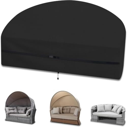 Sonneninsel Abdeckung Mit Einstellbarer Spanngurt, Gartenmöbel Schutzhülle Rund Wasserdicht, 420D Oxford-Stoff Staubdicht, Für Den Außenbereich-230*120*100cm||Schwarz