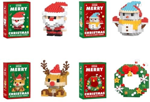 Santa Claus Design Building Blocks Set, 4PCS Christmas Building Blocks Theme Decor, Mini Building Figures, DIY Stocking Stuffers Christmas Tree, Xmas Birthday Gifts, Party Favors (Style C)
