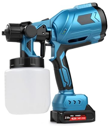 DEWIN Pistolet Peinture Electrique，Pulvérisateur de Peinture sans Fil avec Batterie 21V et Trois Buses Pulvérisateurs Peinture à Débit Réglable 1000ML pour Terrasses Meubles Murs Portes Clôtures EU