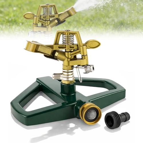 Pulsationssprenger Impulsprenger, Rasensprenger mit Metallsockel, Automatische 360 Grad Rotierende Kreisregner, Rasensprenger Große Flächen, für Rasen, Hof und Grasbewässerung