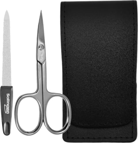 Solingen Nagelschere 2er Set mit Lederetui & Nagelfeile 9 cm Made in Germany Schwarz