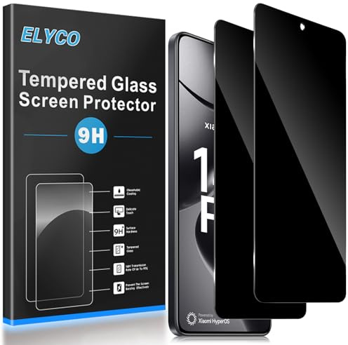 ELYCO Cristal Templado de Privacidad para Xiaomi 14T/14T Pro/POCO X7 Pro 5G, 2 Piezas 9H Dureza Antiespia Protector de Pantalla, Anti Espía Protector Pantalla, Anti-Rasguños