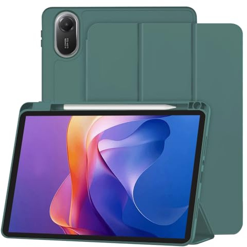 Techsuit für Xiaomi Redmi Pad 2 Hülle mit Stifthalter, Dreifach Faltbarer Ständer, Schlankes Design, Anti Fingerabdruck, Präzise Aussparungen, Flex Trifold Series, Grün